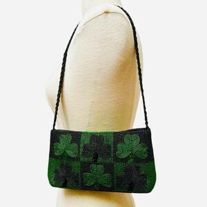 Bridgets of Erin Women's Beaded Purse Black & Green Party/Cocktail shamrock